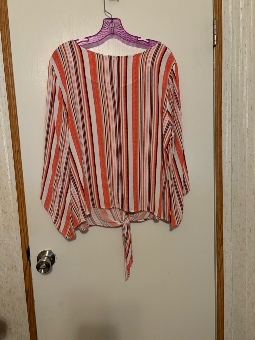 new directions Coral and White Striped Tie-Front Blouse - Picture 2 of 2